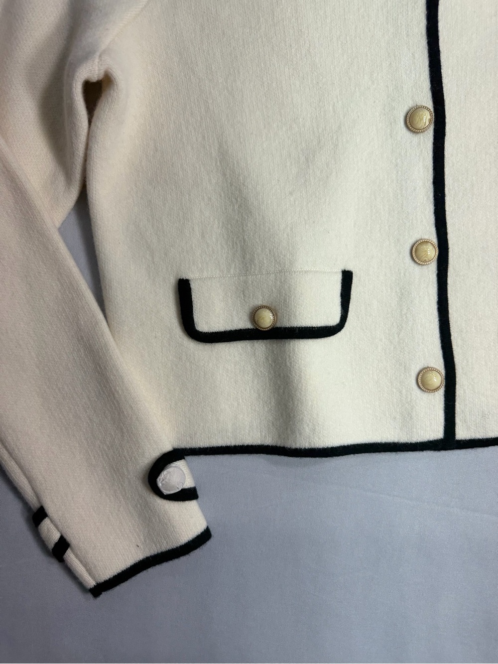 Cream Knit Sweater with Black Trim - Picture 10 of 10
